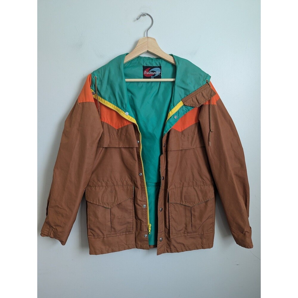 Vtg 70s 80s Colorblock Windbreaker Jacket Retro Trailmaster Hood Zip XS S Unisex